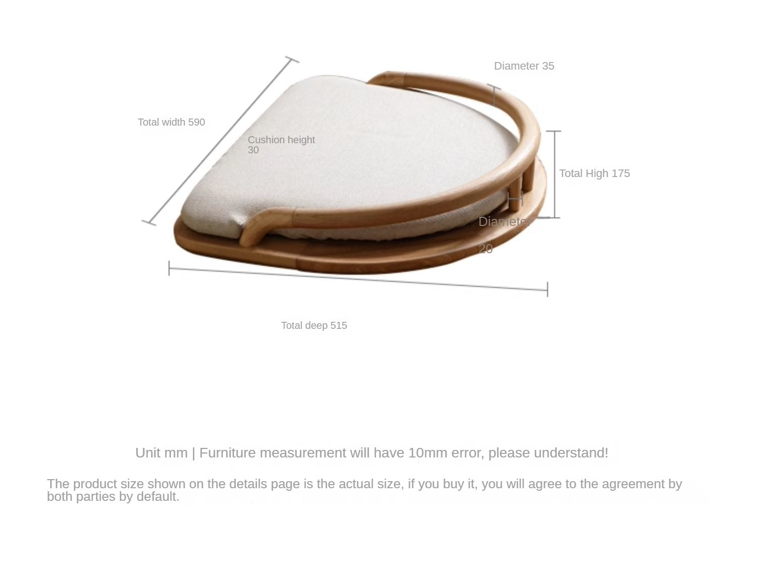 Ash Solid Wood Backrest Legless Low Tatami Chair
