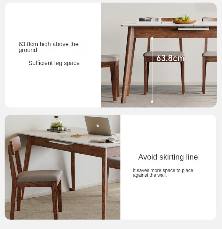 Oak Solid Wood Rock Slab Retractable Dining Table