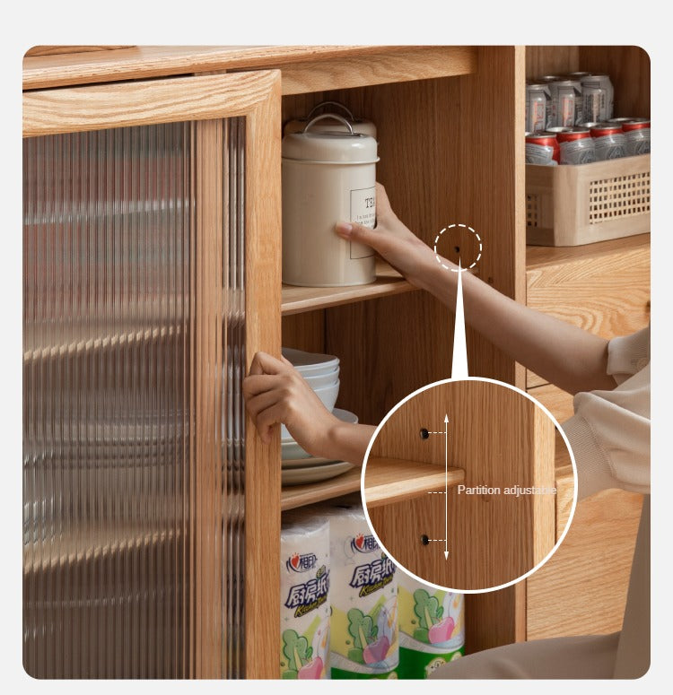 Oak, Ash, Black Walnut, Cherry, Beech Solid Wood Ultra-thin Sideboard Sliding Door