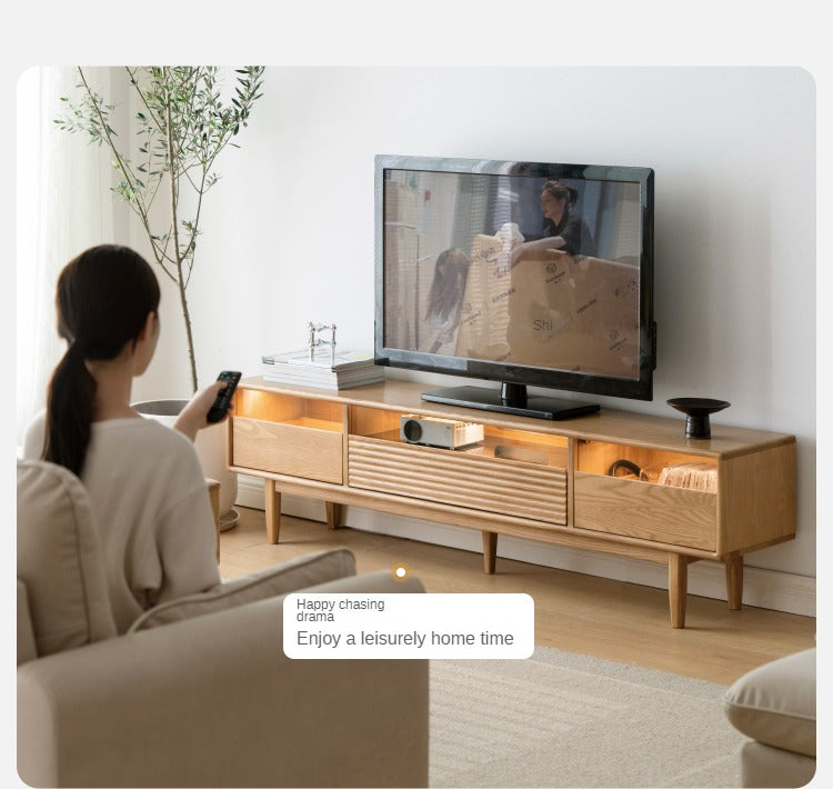 Ash Solid Wood Floor Modern Rock Board TV Cabinet.