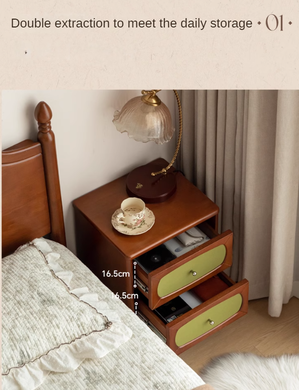 Poplar, Black Walnut Solid Wood French Retro Style Nightstand