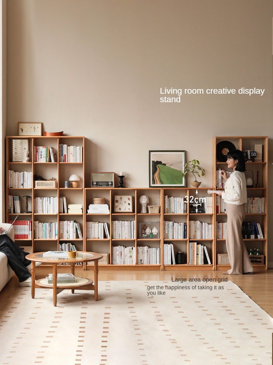 Cherry Solid Wood Bookcase Floor Display Free Lattice Combination