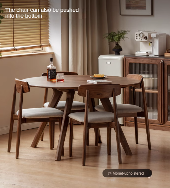 Black Walnut Solid Wood Retro Round Dining Table