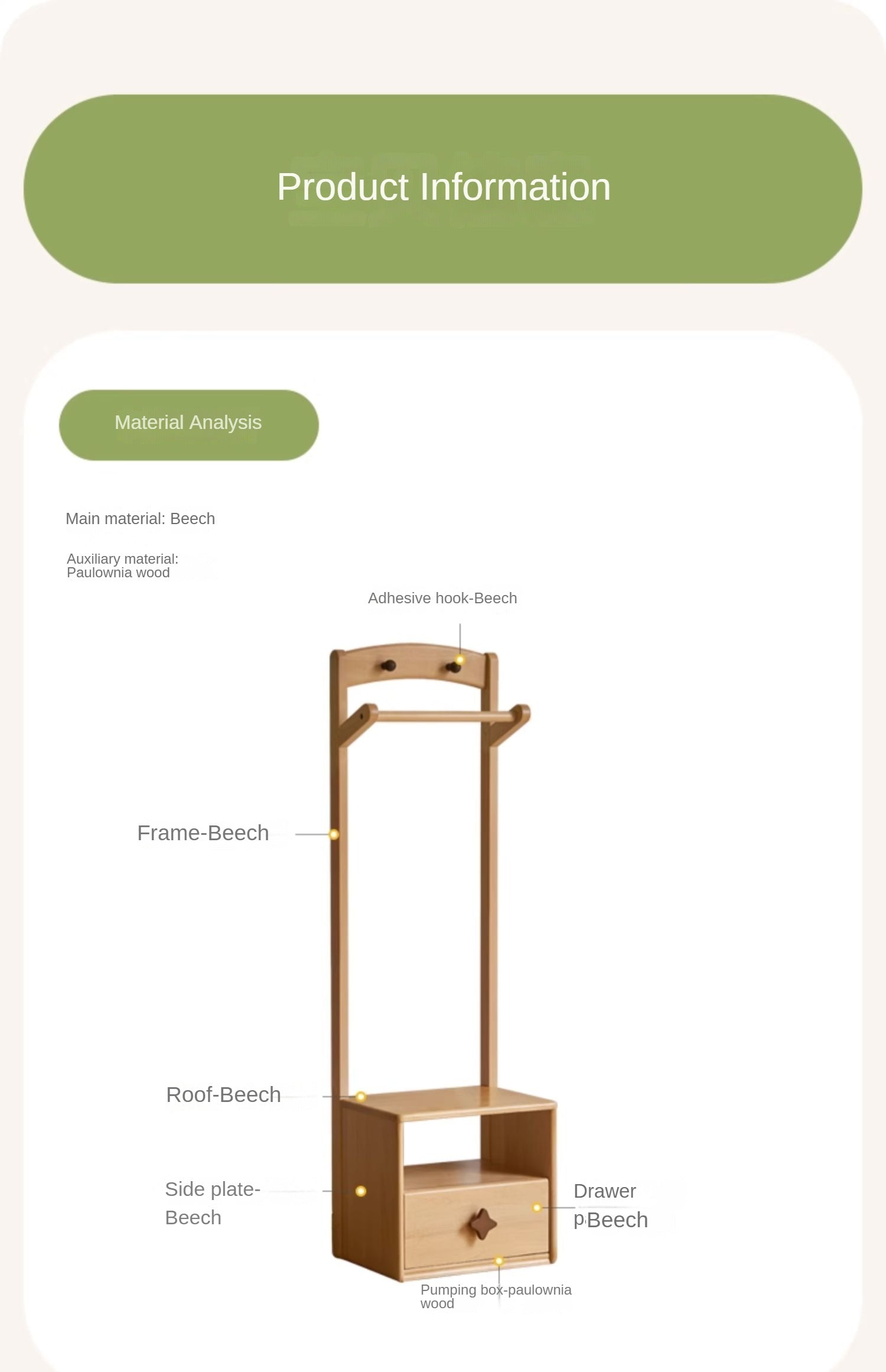 Beech Solid Wood Children's Clothes Rack, Nightstand