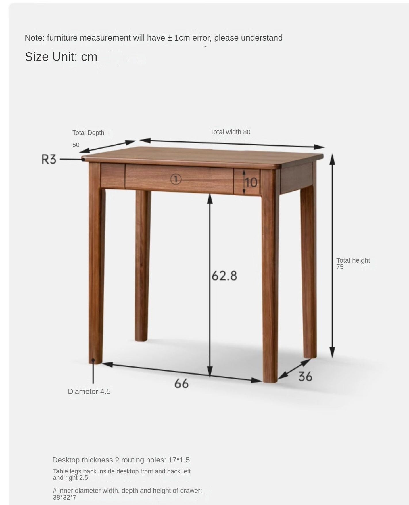 Black Walnut, Rosewood Solid Wood Desk with Drawer New Style