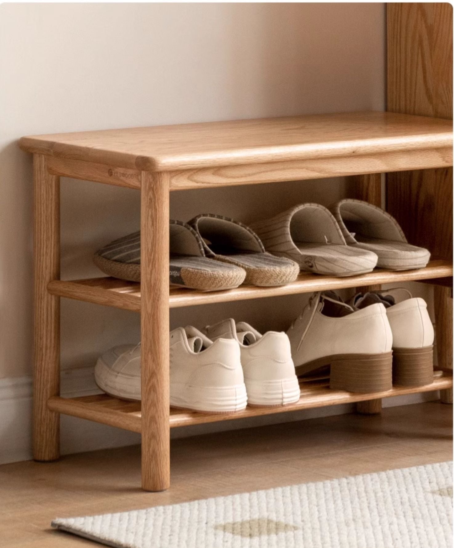 Oak Solid Wood Shoe Wearing Stool
