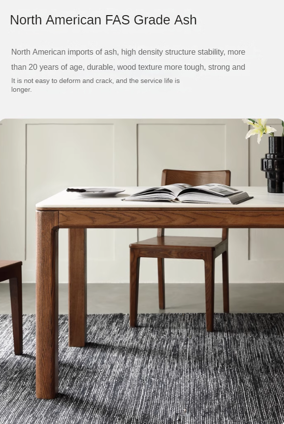 Ash Solid Wood Rock Plate Brown Dining Table