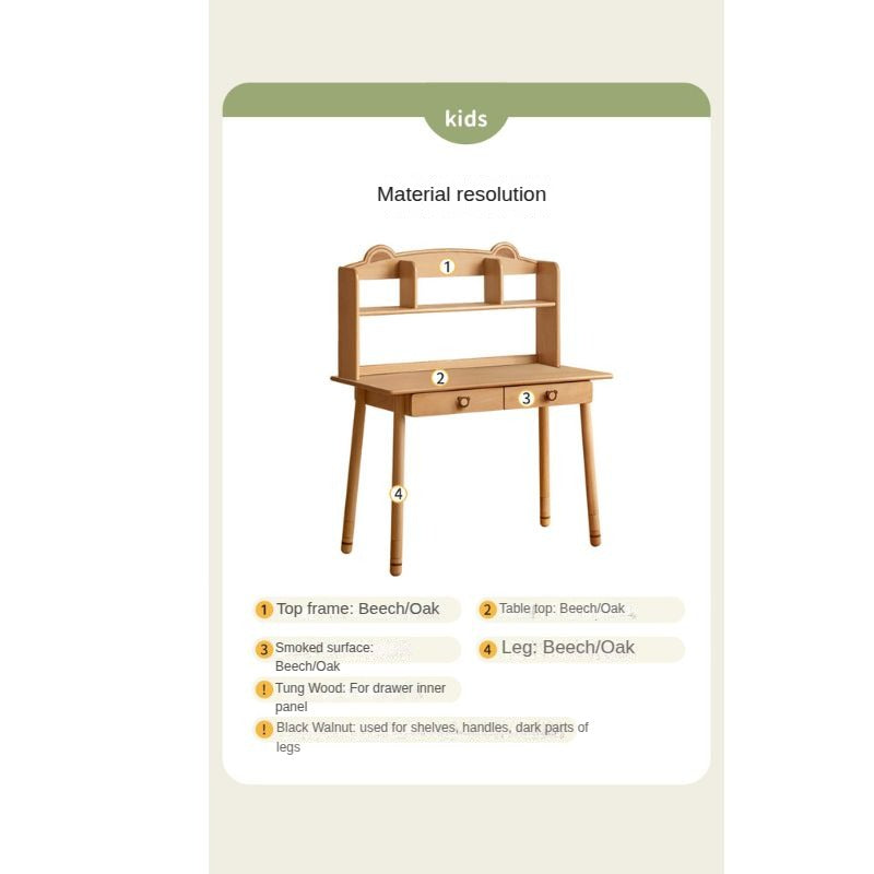 Beech, Oak Solid Wood Kids Study Table