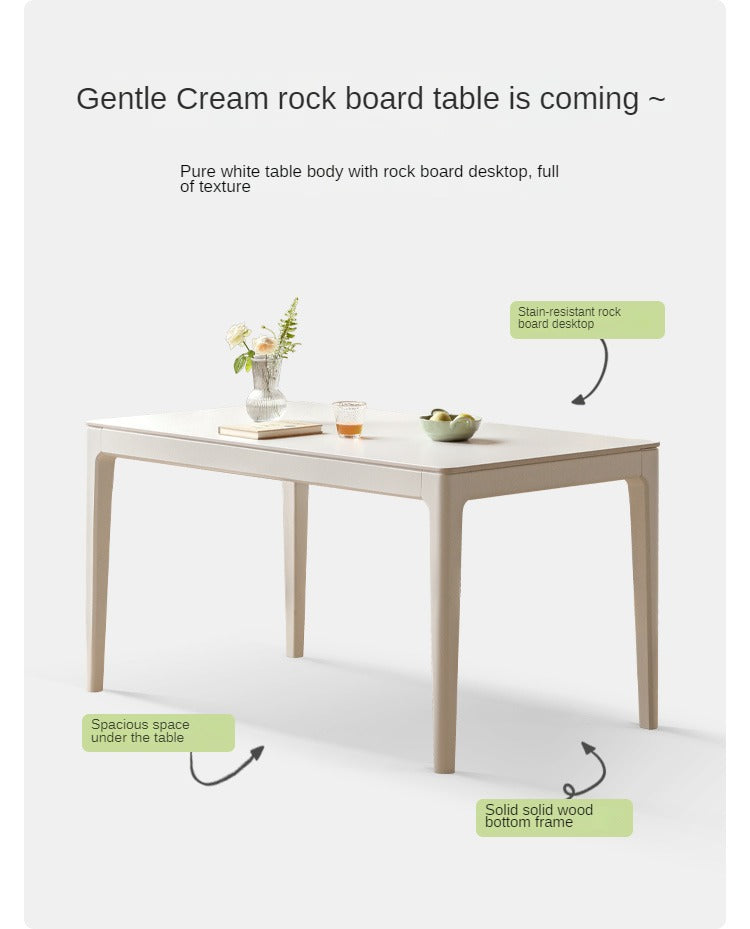 Birch Solid Wood Rock Plate White Cream Dining Table