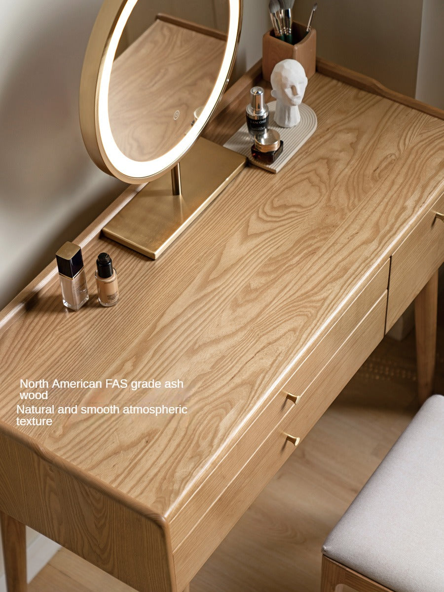 Ash Solid Wood Dressing Table LED Makeup Mirror.