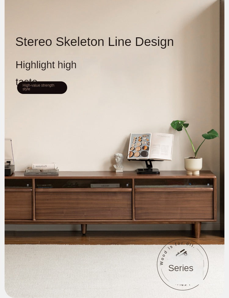 Black Walnut Solid Wood Modern TV Cabinet Locker Integrated.