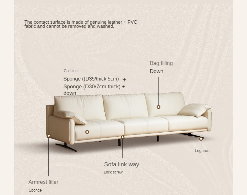 Leather Straight White Italian Sofa.