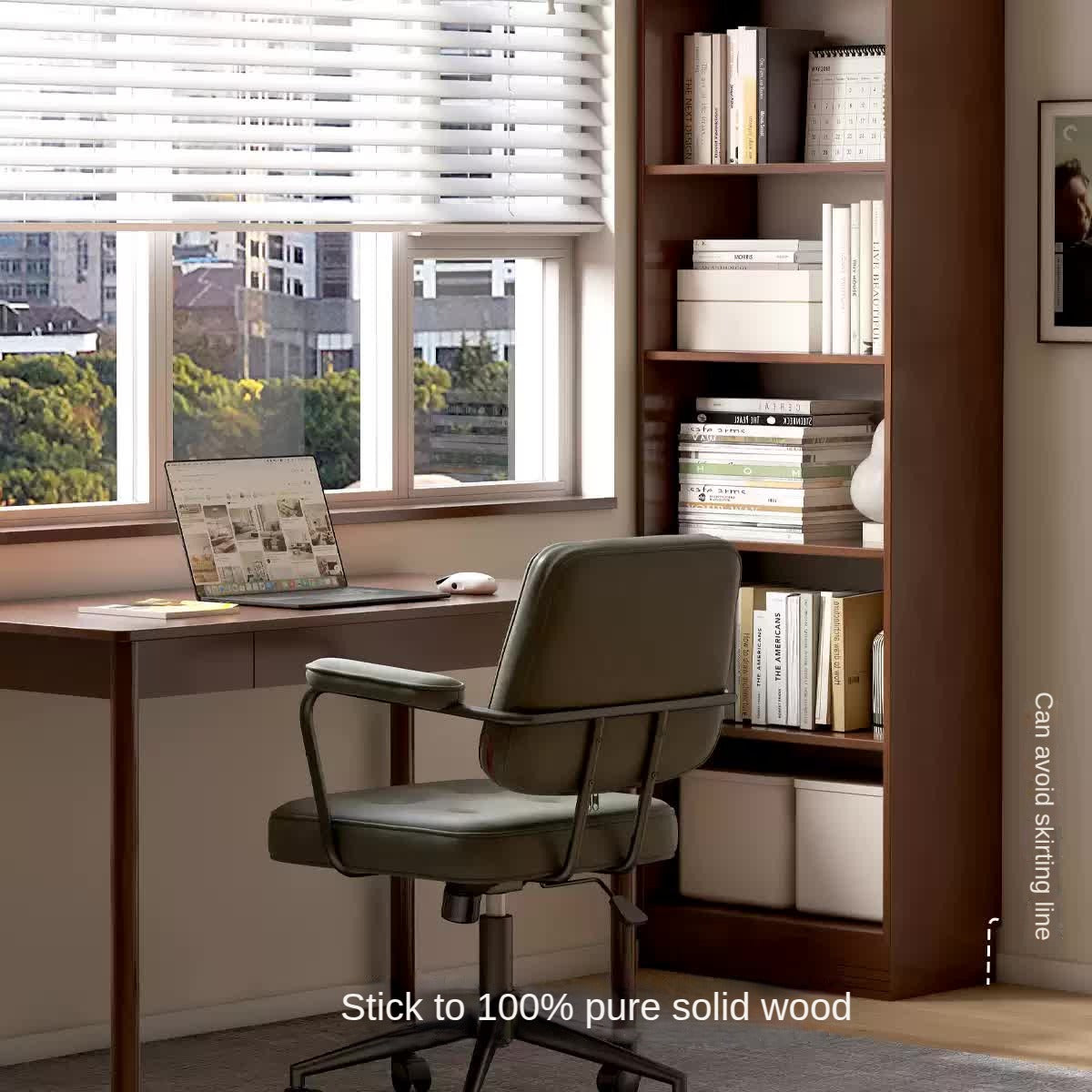 Rubber solid wood bookshelf floor rack storage cabinet.