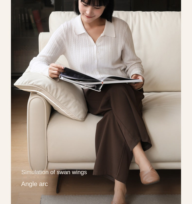 Leather Straight White Italian Sofa.