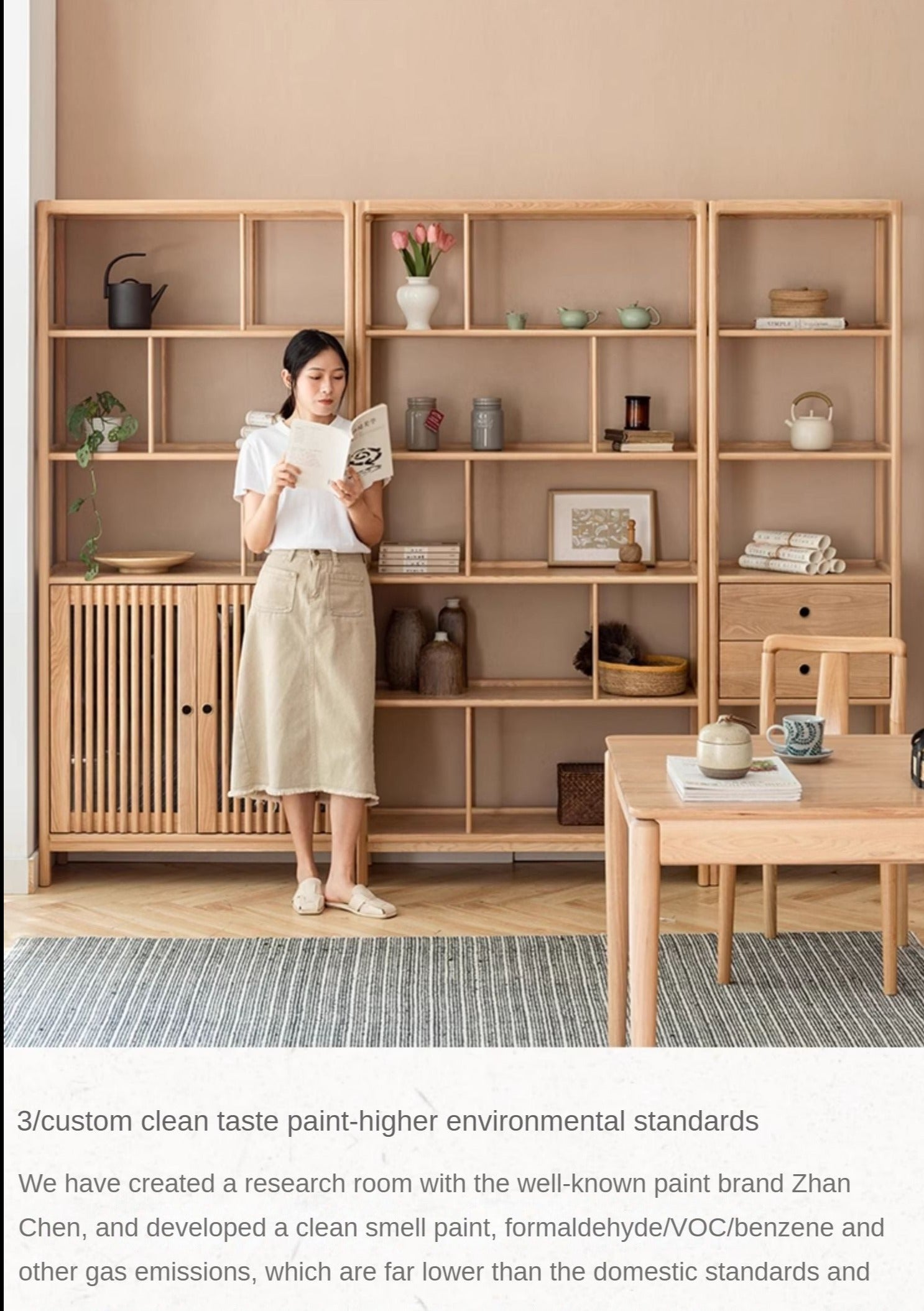 Ash Solid Wood Bookshelf Combined Bookcase Display Cabinet Wall Shelf