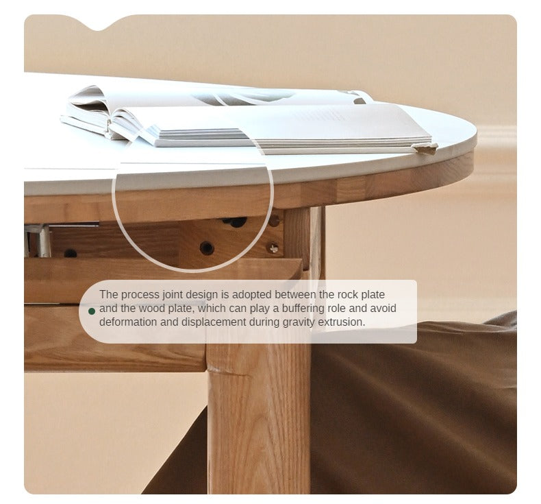 Solid Ruberwood, Oak, Ash Solid Wood Retractable Rock Plate Dining Table