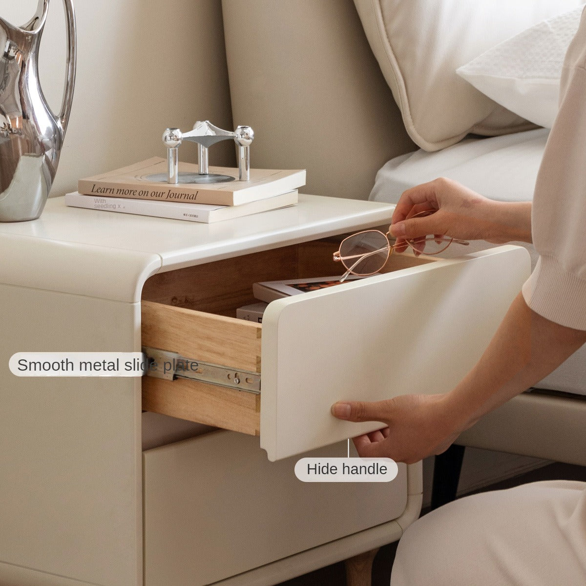 Solid Rubberwood Creamy Candy Style Nightstand.