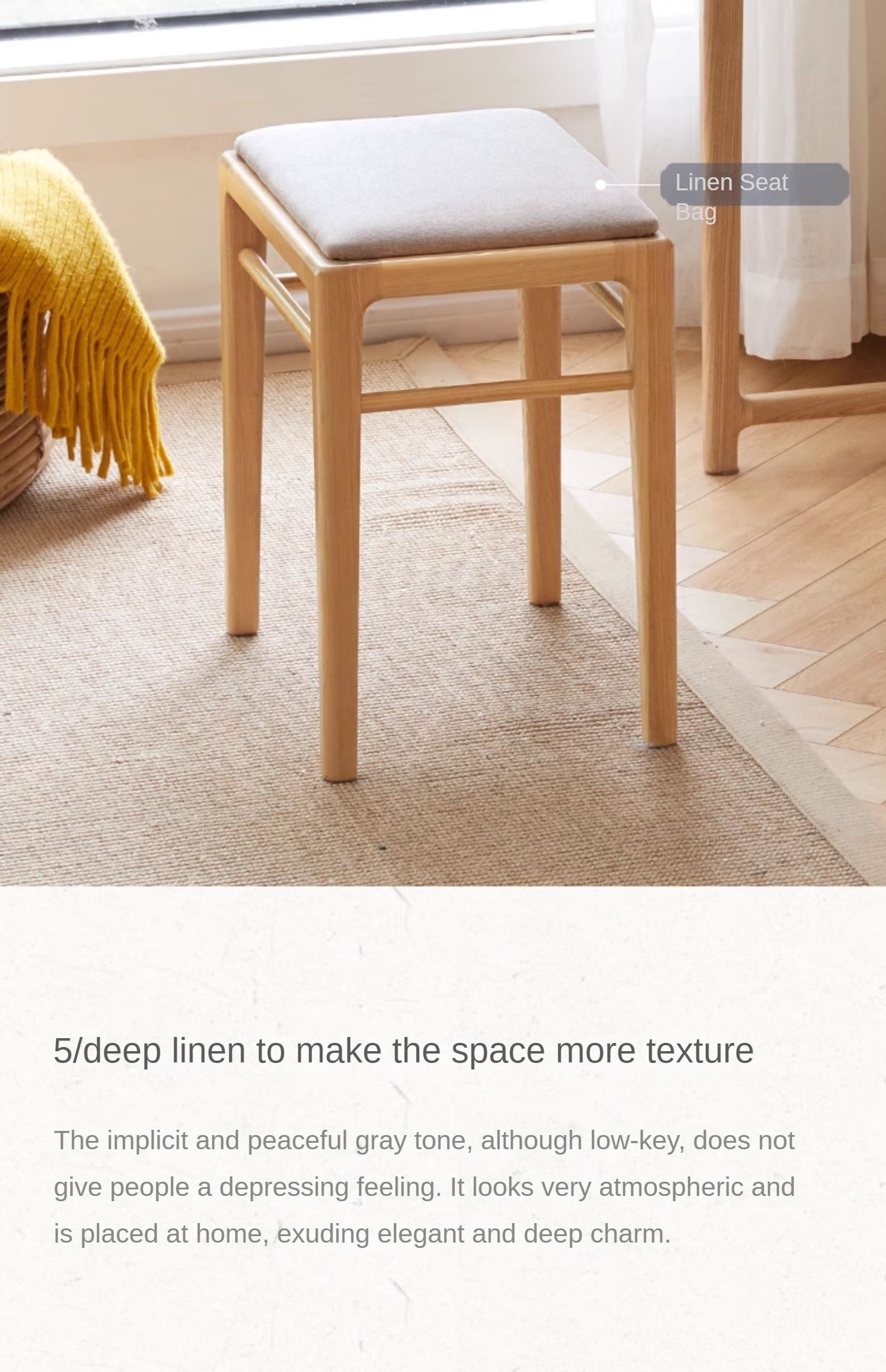 Ash Solid Wood Nordic Soft Makeup Stool