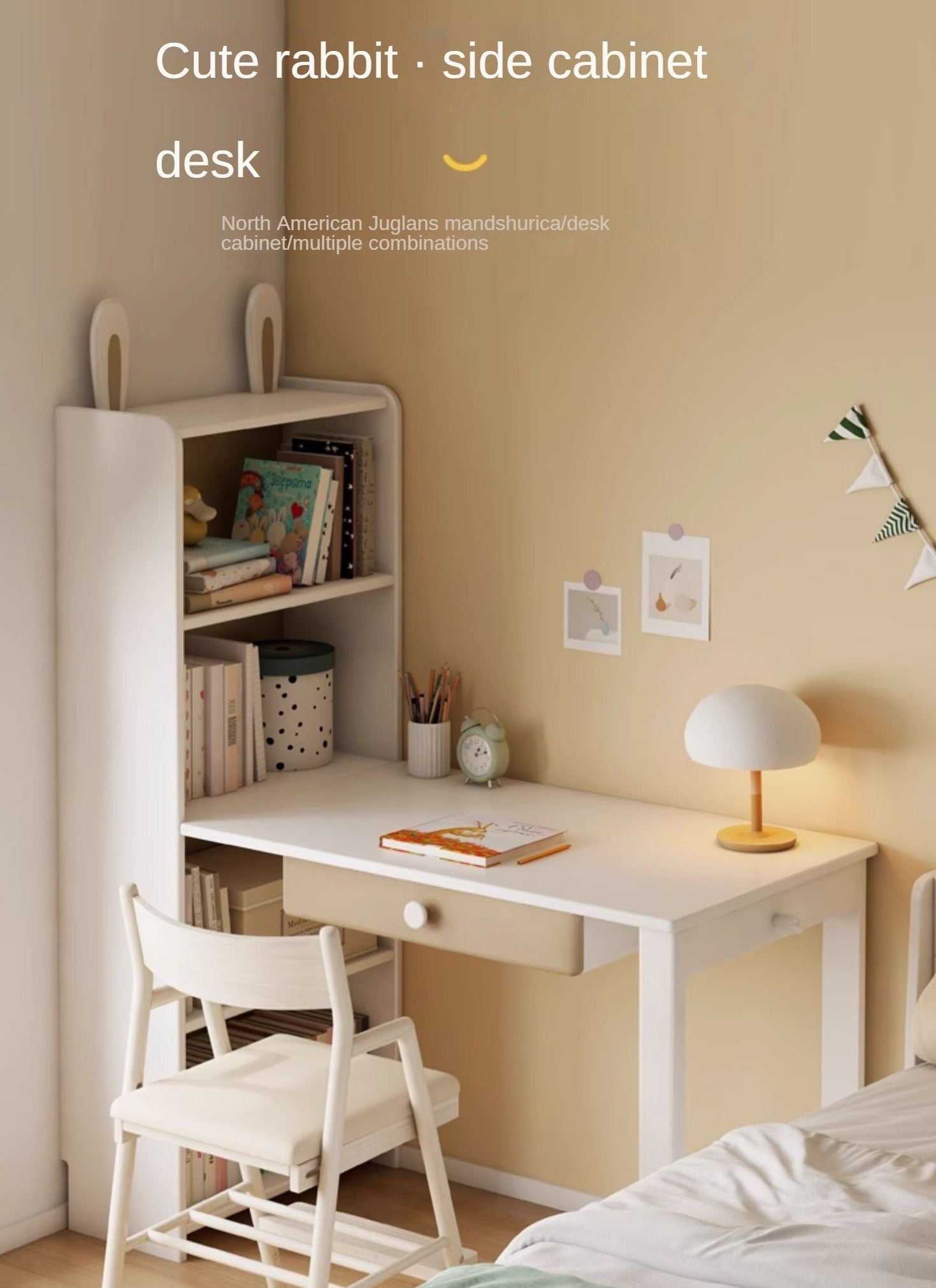 Beech Solid Wood Desk Bookcase Combination