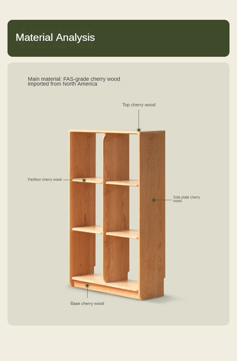 Cherry Solid Wood Bookcase Floor Display Free Lattice Combination