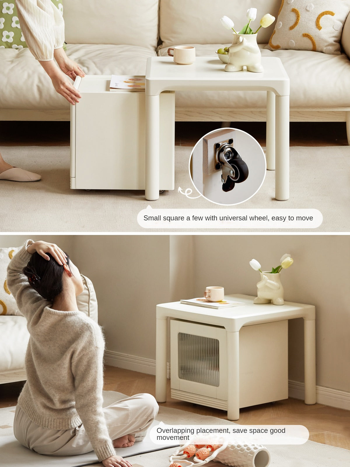 Pine Solid Wood Modern Mobile Coffee Table Storage Cabinet