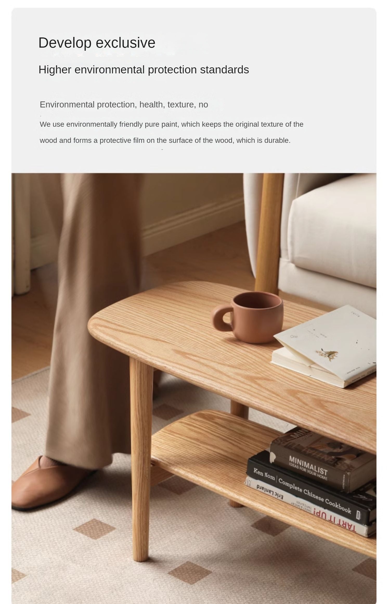 Oak Solid Wood Minimalist Ultra Narrow Coffee Table