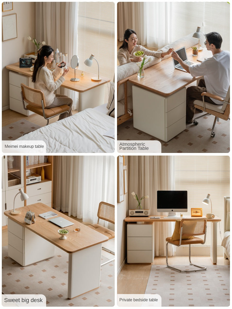 Oak Solid Wood Desk With Lower Cabinet