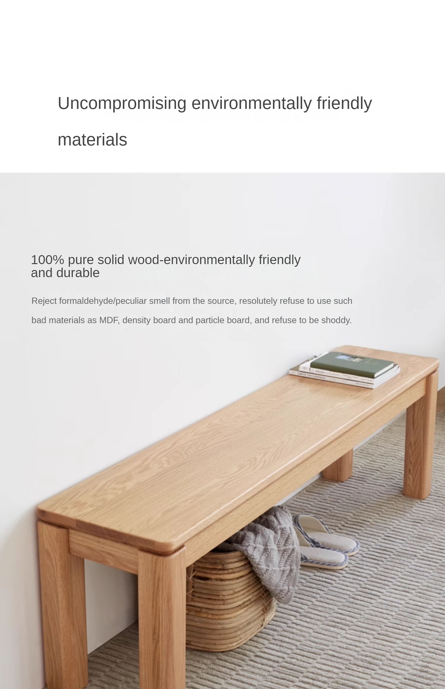 Oak Solid Wood Long Nordic Modern Bench
