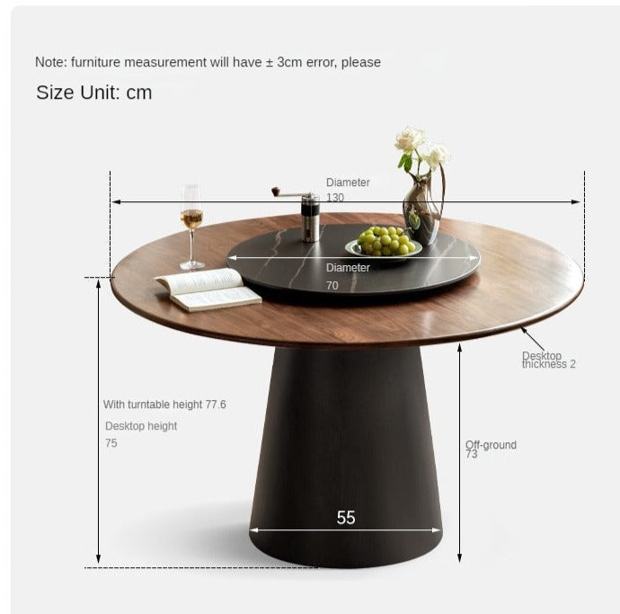 Black Walnut, Oak Solid Wood, Sandalwood Rock Slab Round Dining Table