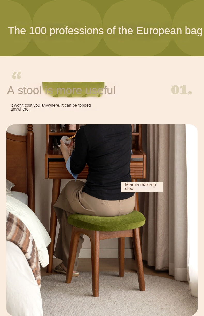 Oak, Cherry Solid Wood Makeup Soft Stool.