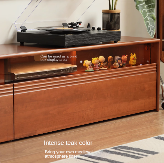 Poplar Solid Wood Retro Floor-Standing Medieval Style TV Cabinet.