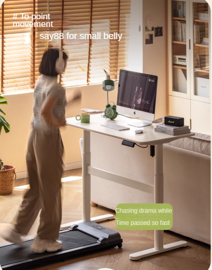 Solid Rubberwood White Cream Style Electric Lift Desk.