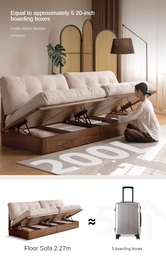 Oak Solid Wood Modern Fabric Sofa.