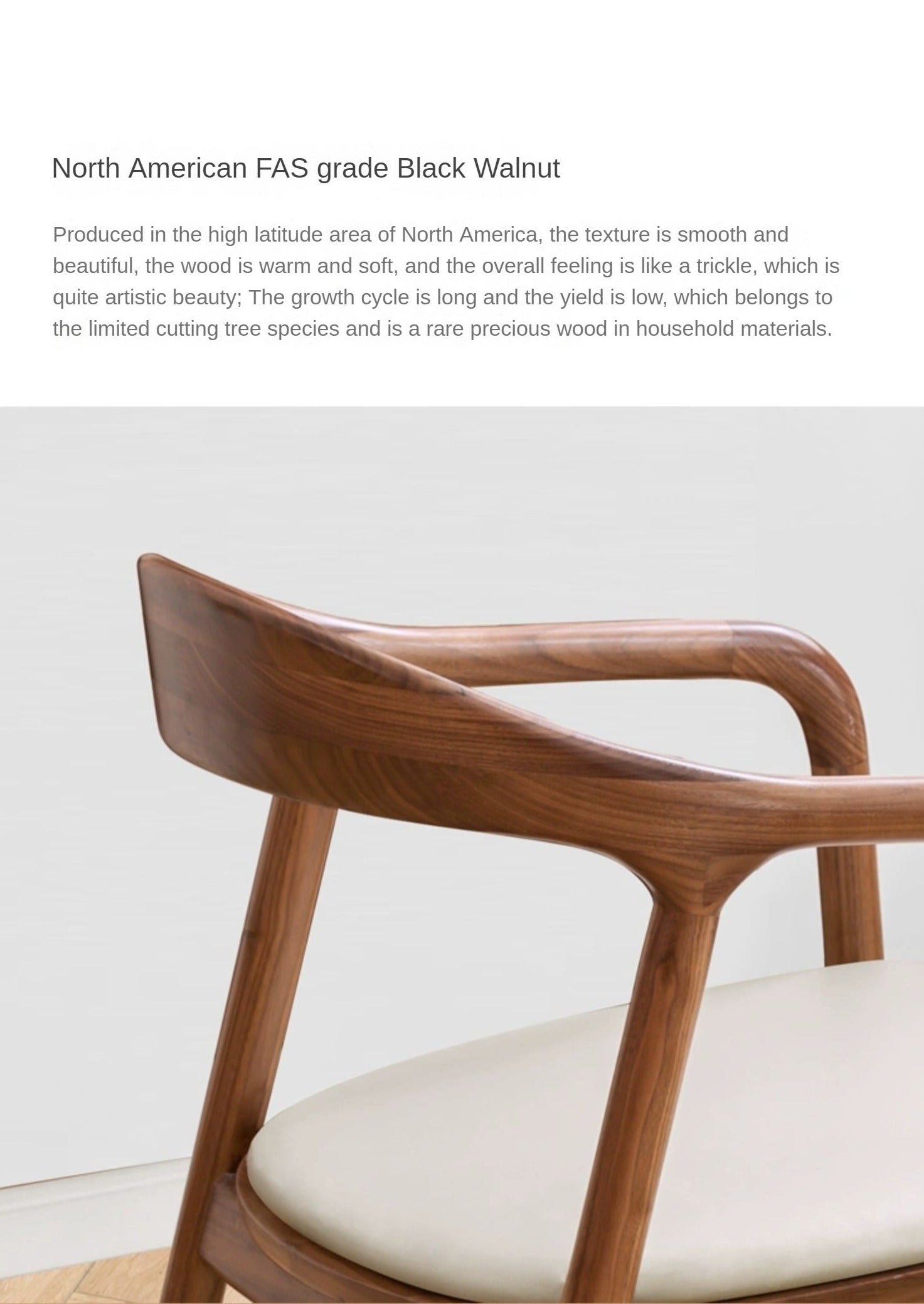 Black Walnut, Ash Solid Wood First Layer Cowhide Horn Chair