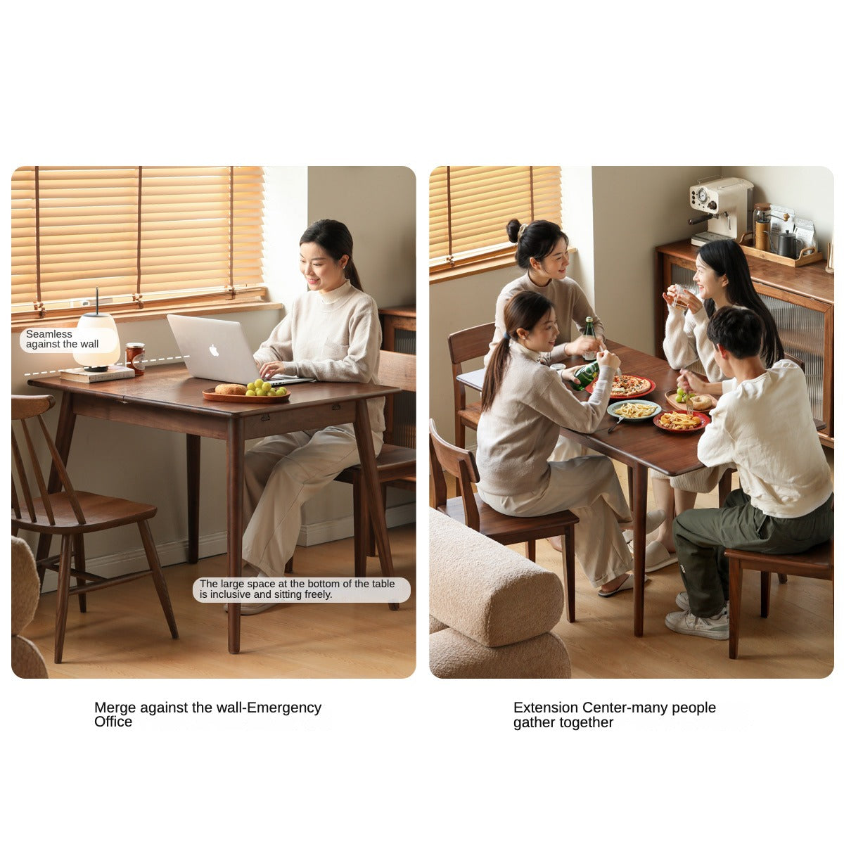 Oak Solid Wood Telescopic Folding Dining Table