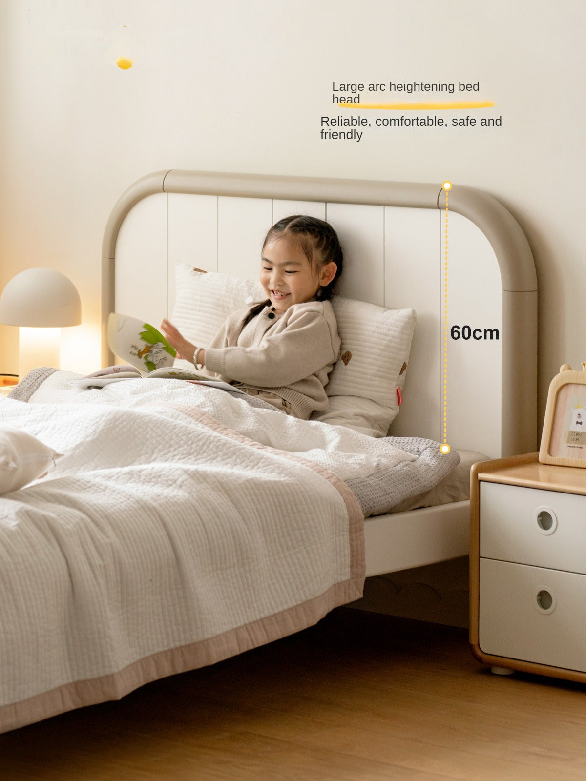 Poplar solid wood kids bed white cream<