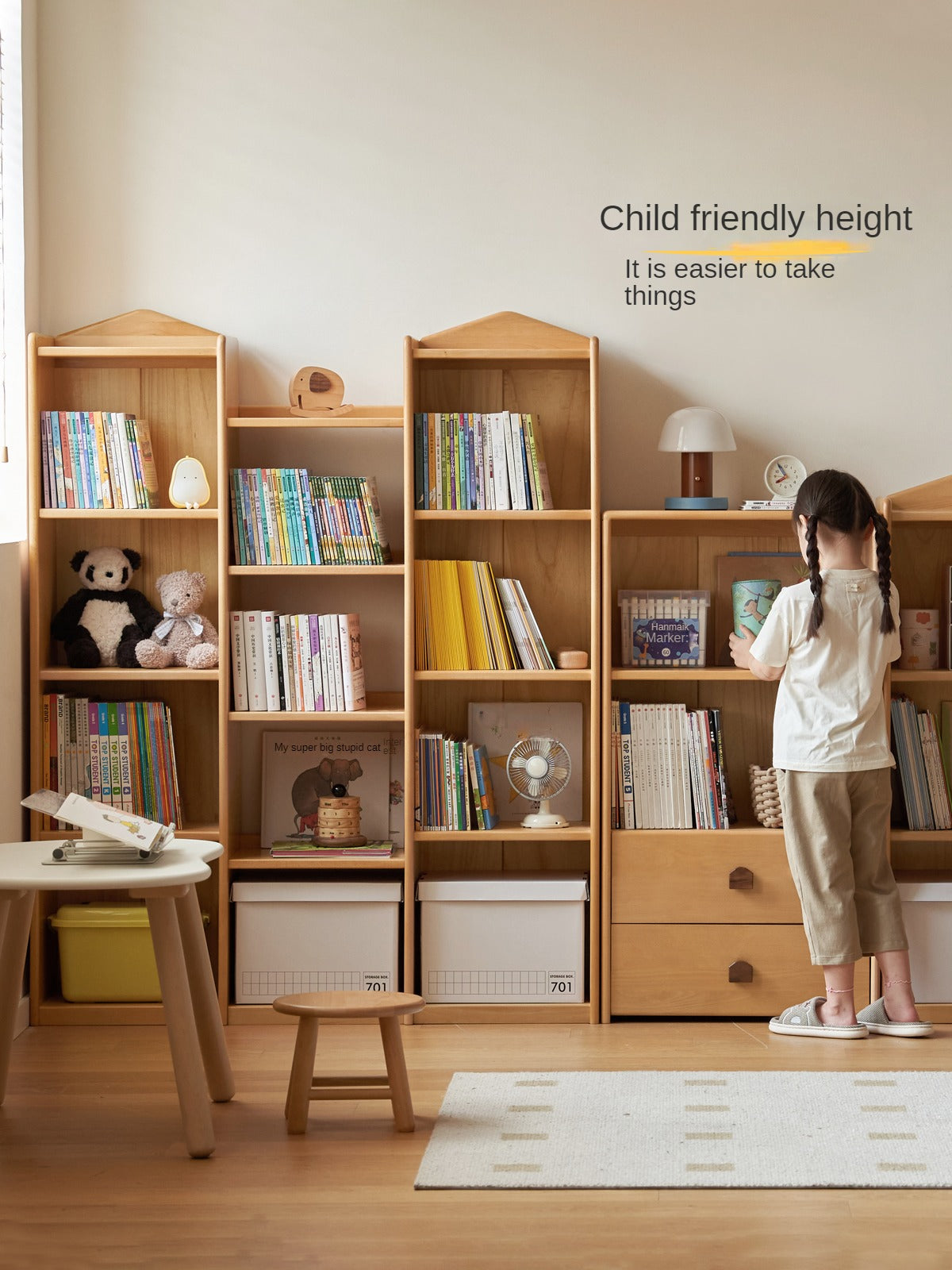 Beech Solid Wood Combination Bookshelf, Cabinet