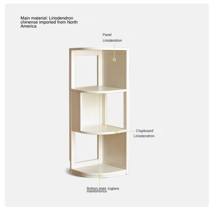 Poplar Solid Wood Corner Bookshelf, Floor-standing Storage Rack Cream Style