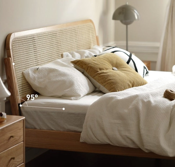 Oak Solid Wood Rattan bed