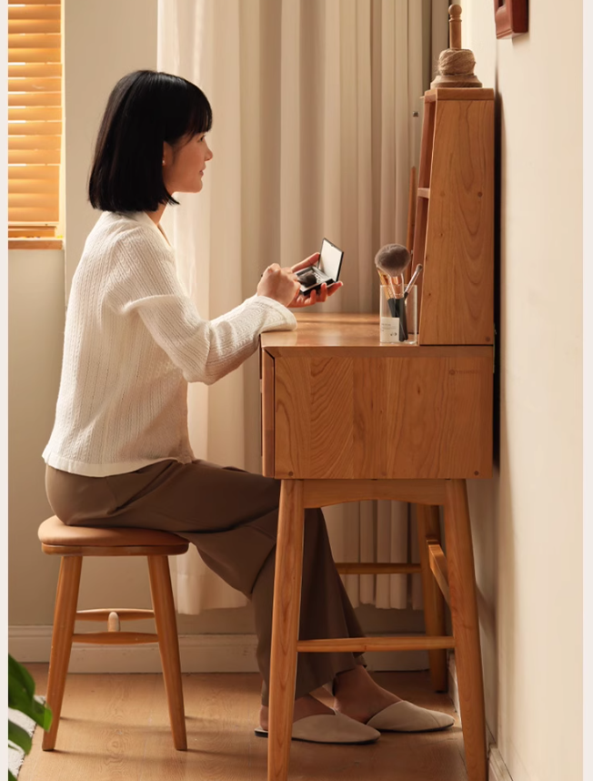 Cherry Solid Wood Vanity Table Nordic Makeup Mirror.