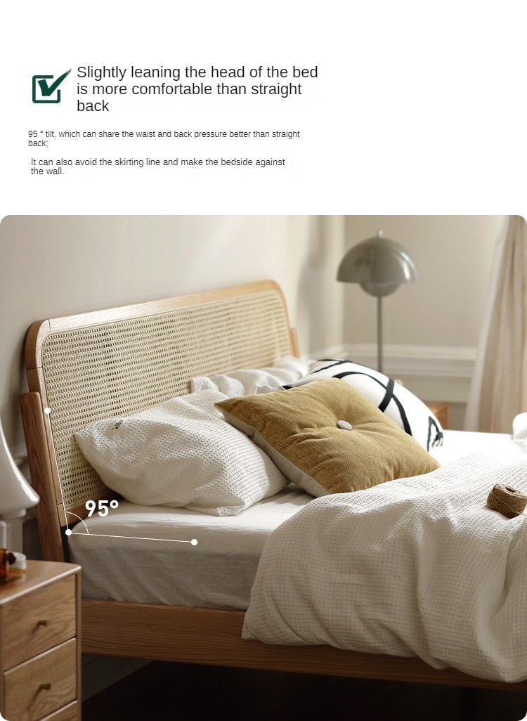 Oak Solid Wood Rattan bed