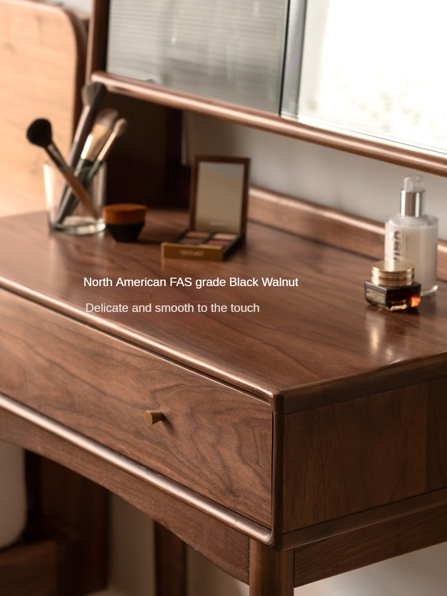 Black Walnut, Walnut Tree Solid Wood Mirror Dressing Table.