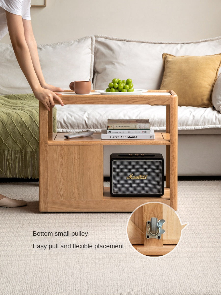 Solid Wood Rock Plate Side Table Movable