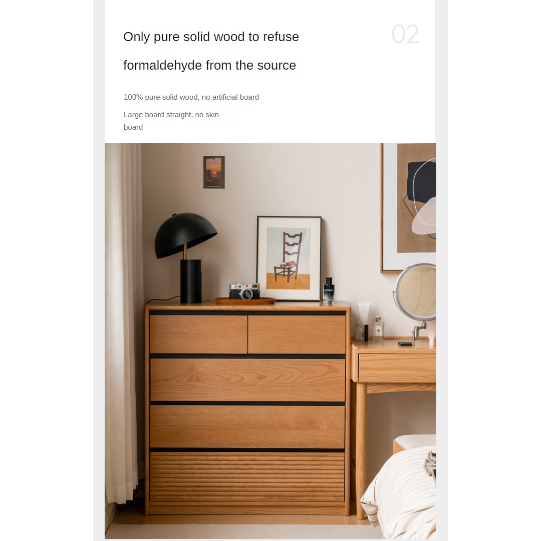 Cherry, Ash Solid Wood Medieval Style Drawer Cabinet.