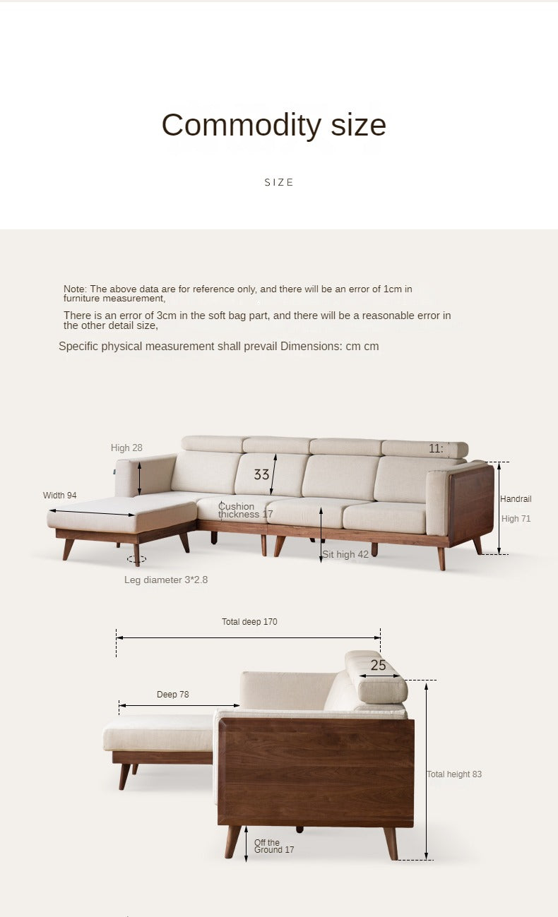 Black Walnut, Ash Solid Wood Adjustable Headrest Sofa.