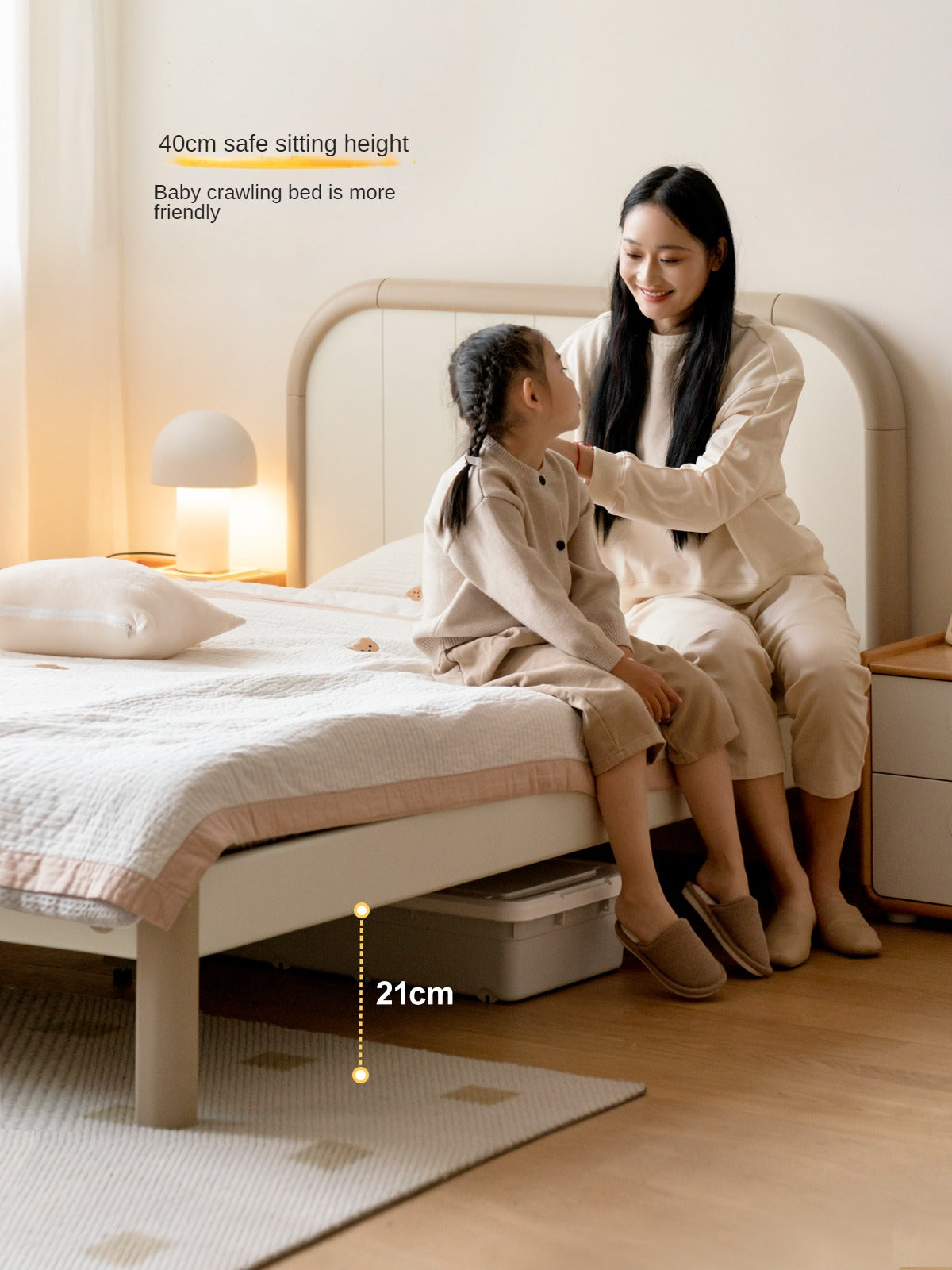 Poplar solid wood kids bed white cream<