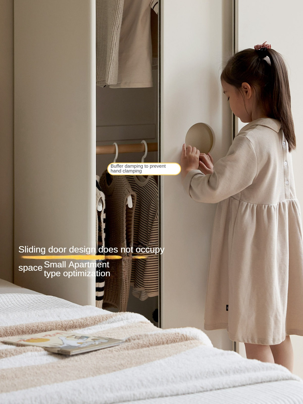 Birch Solid Wood Children's Wardrobe Cream Sliding Door