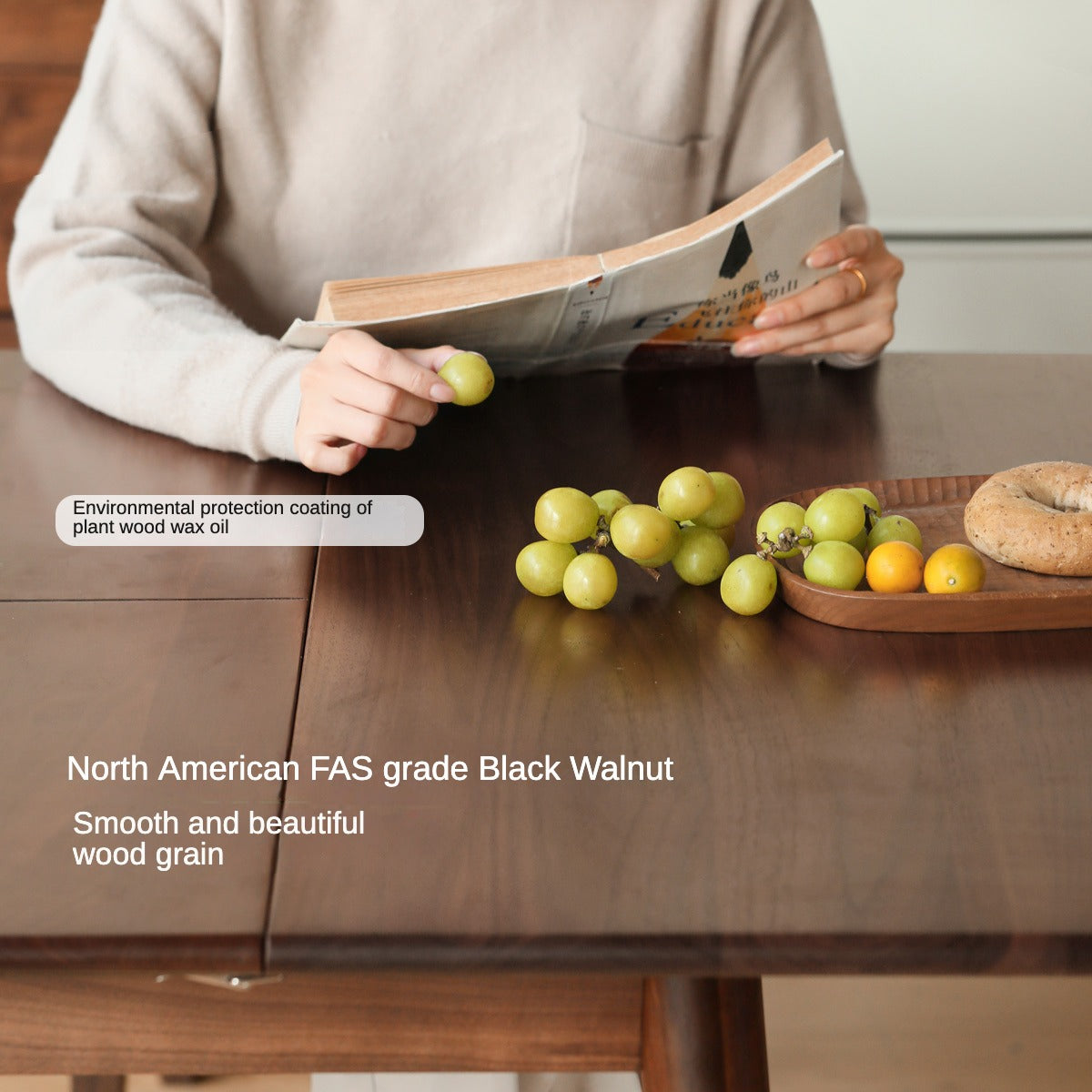 Oak Solid Wood Telescopic Folding Dining Table