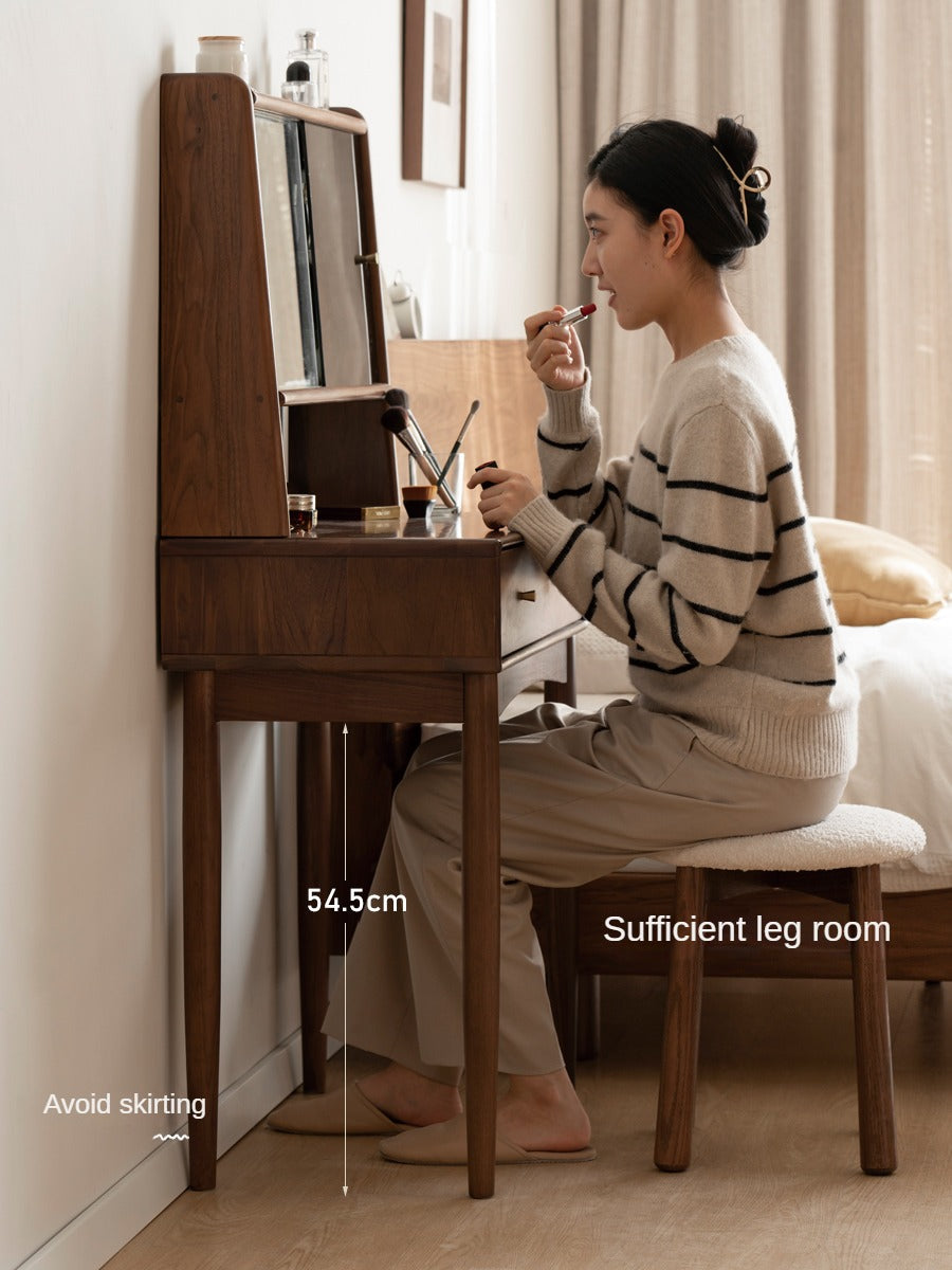 Black Walnut, Walnut Tree Solid Wood Mirror Dressing Table.