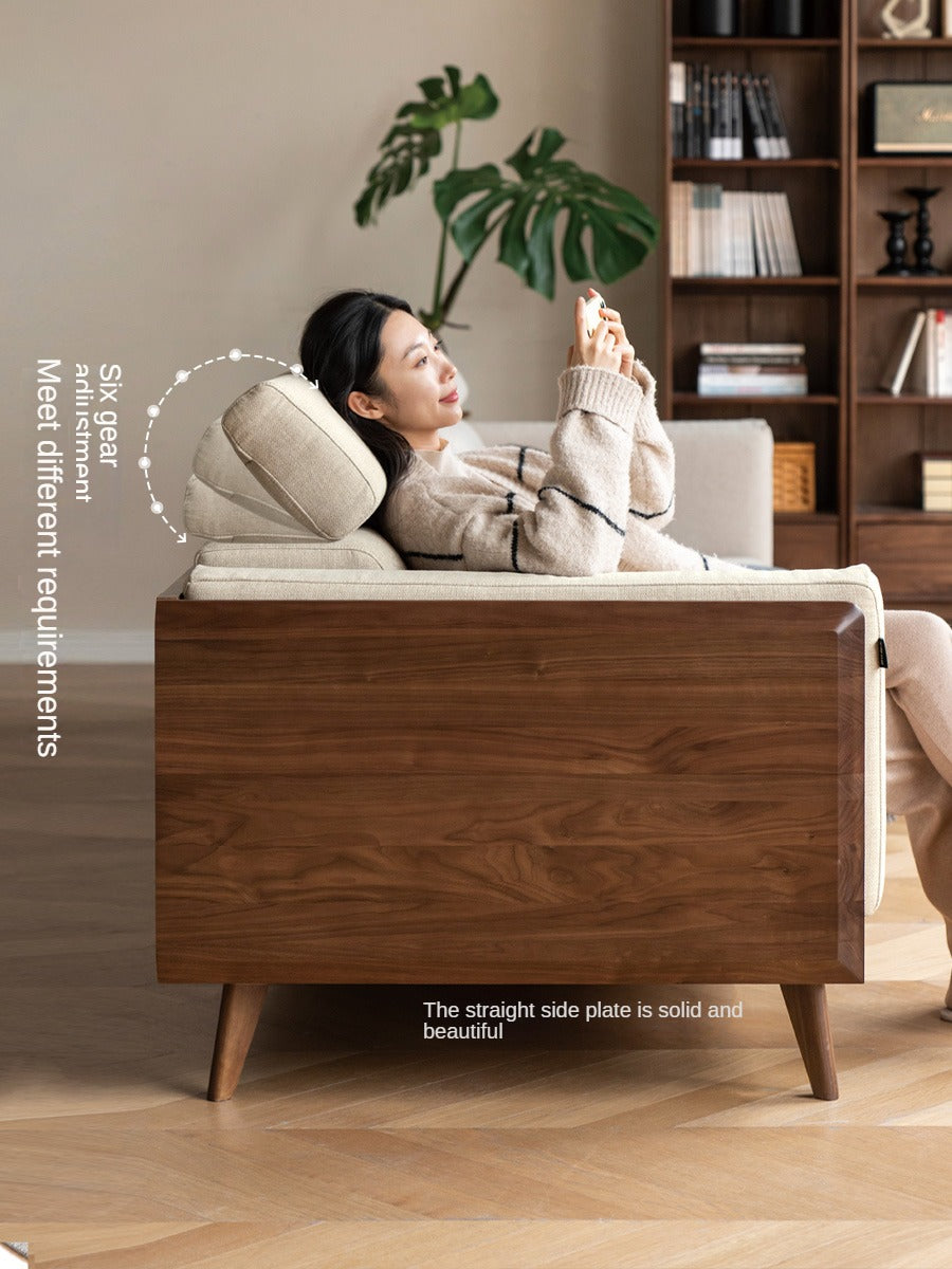Black Walnut, Ash Solid Wood Adjustable Headrest Sofa.